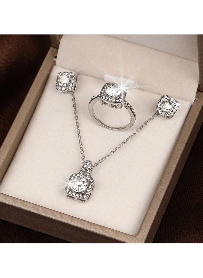 Huitich Sparkling Jewelry Set with Stud Earrings, Ring, and Pendant Necklace  - Image 3