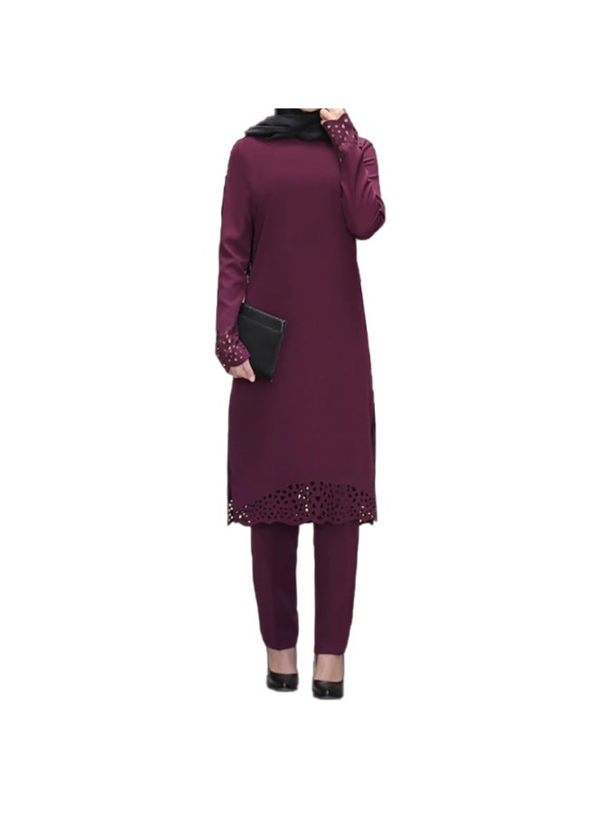 Muslim Women's Robe Set Burned Flower Dress Two-piece - Image 5