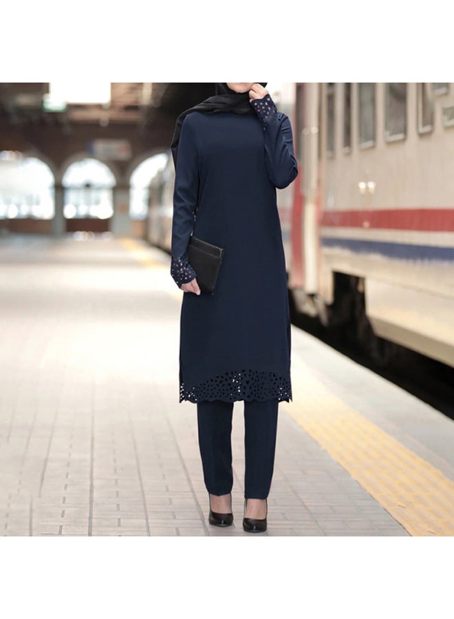 Muslim Women's Robe Set Burned Flower Dress Two-piece - Image 3