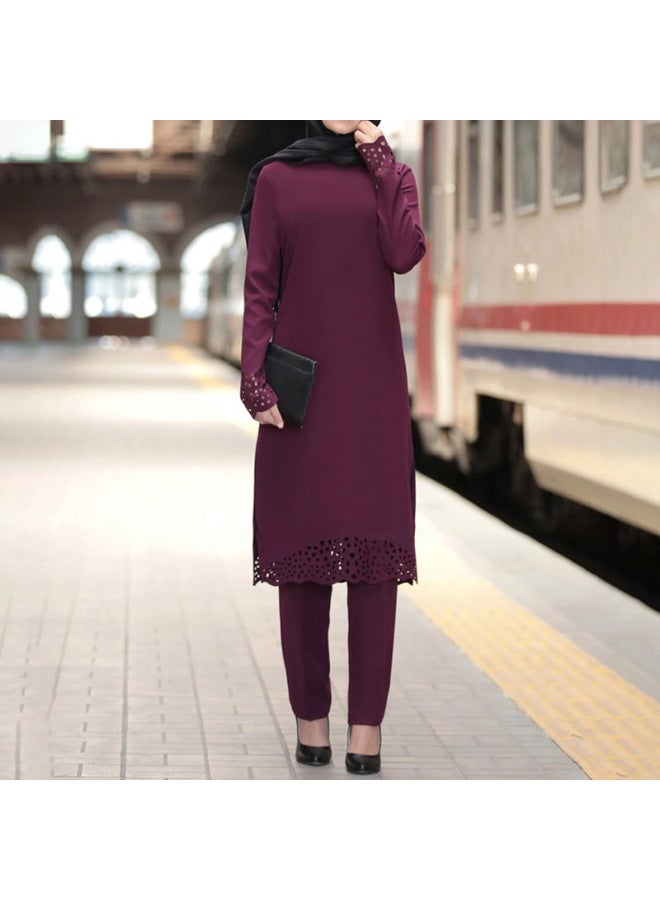 Muslim Women's Robe Set Burned Flower Dress Two-piece - Image 4