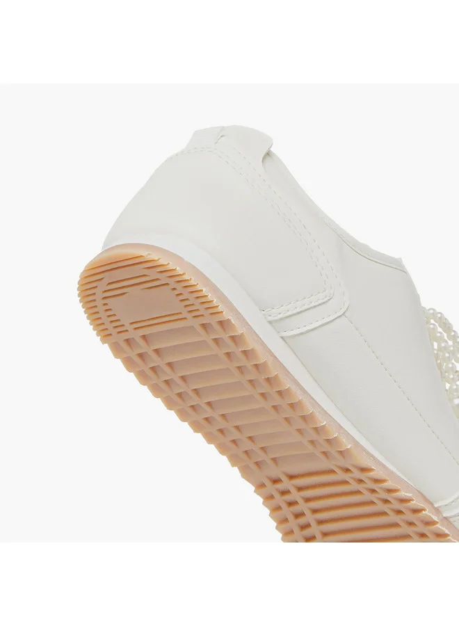 MISSY Women Pearl Embellished Sneakers with Lace-Up Closure