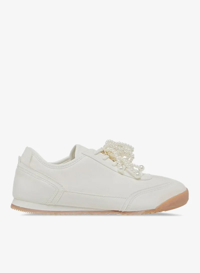 MISSY Women Pearl Embellished Sneakers with Lace-Up Closure