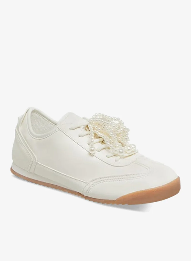 MISSY Women Pearl Embellished Sneakers with Lace-Up Closure