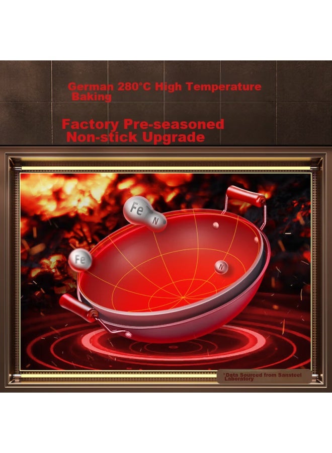 SSGP San Si Steel Double-handled Iron Wok, Large Stir-fry Pan, Non-coated, For Gas Stove, Round Bottom, Pre-seasoned, Commercial And Home Use, 38cm, 30272 - Image 3