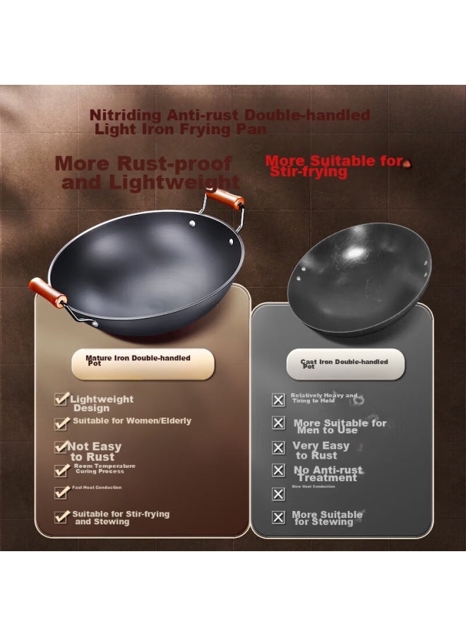 SSGP San Si Steel Double-handled Iron Wok, Large Stir-fry Pan, Non-coated, For Gas Stove, Round Bottom, Pre-seasoned, Commercial And Home Use, 38cm, 30272 - Image 2