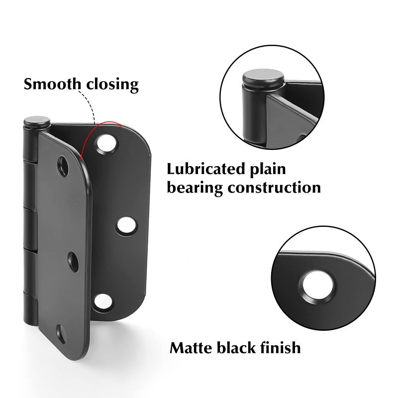 Haidms Haidms Noise-Free Interior Door Hinges Matt Black 3.5 Inch with 5/8" Radius Corner Black Steel Removable Pin, 24 Pack  - Image 4
