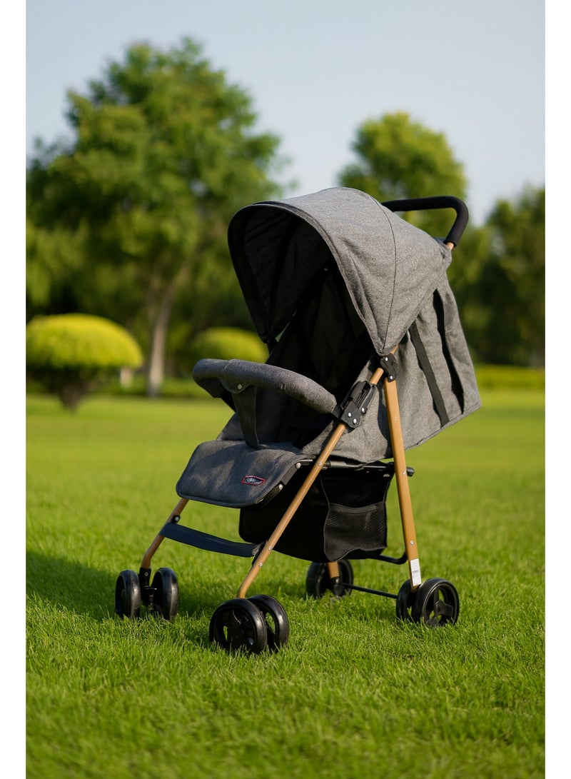 اس ام ار كيدز عربة أطفال قابلة للطي، هيكل معدني خفيف الوزن،تصميم مريح بعجلات مزدوجة، مع مظلة واقية من الشمس، حزام أمان، سلة تخزين سفلية (رمادي غامق) - Image 1