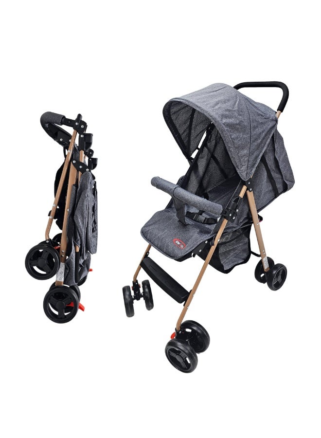 اس ام ار كيدز عربة أطفال قابلة للطي، هيكل معدني خفيف الوزن،تصميم مريح بعجلات مزدوجة، مع مظلة واقية من الشمس، حزام أمان، سلة تخزين سفلية (رمادي غامق) - Image 2