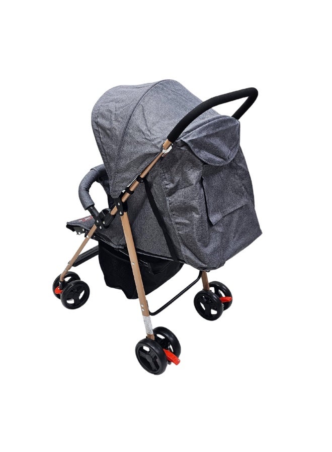 اس ام ار كيدز عربة أطفال قابلة للطي، هيكل معدني خفيف الوزن،تصميم مريح بعجلات مزدوجة، مع مظلة واقية من الشمس، حزام أمان، سلة تخزين سفلية (رمادي غامق) - Image 4