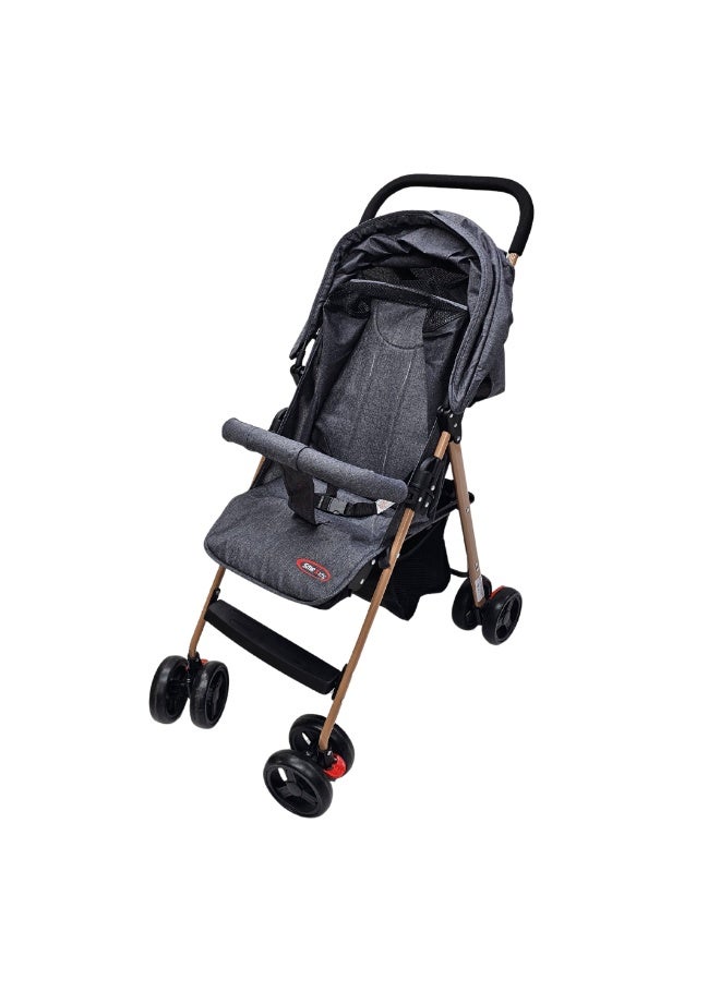 اس ام ار كيدز عربة أطفال قابلة للطي، هيكل معدني خفيف الوزن،تصميم مريح بعجلات مزدوجة، مع مظلة واقية من الشمس، حزام أمان، سلة تخزين سفلية (رمادي غامق) - Image 5