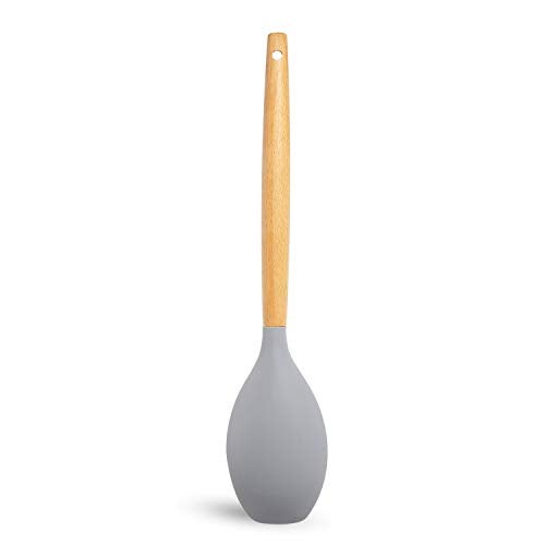 Clazkit Silicone Serving Spoon with Heat Resistant Stay-Cool Wooden Handle (Yhw843, Grey) - 32.3 Cm - Image 2