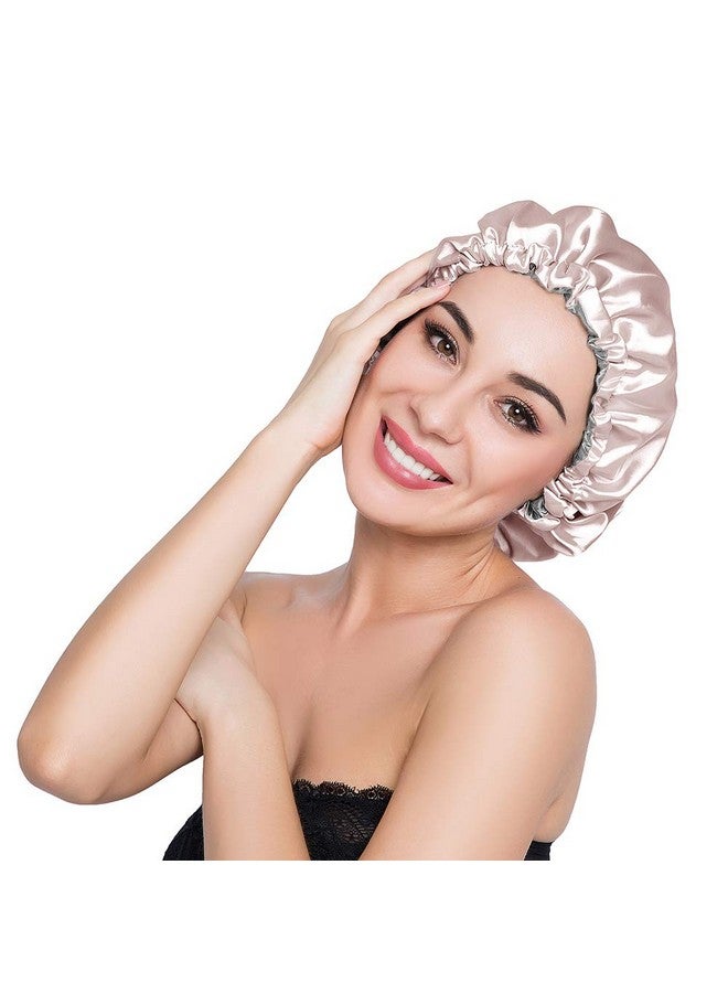 ELIHAIR ELIHAIR Unisex-Adult Stain Bonnet Silk Sleep Cap Adjustable Satin Cap For Night Sleeping Hair Bonnet Reversible Double Layer Champagne/Grey  - Image 1