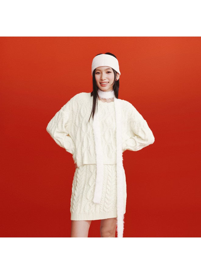 Semir Women's Red Short Loose Cable Knit Sweater  Qi Ji Red Knitted Base Shirt 109126107002 - Image 5