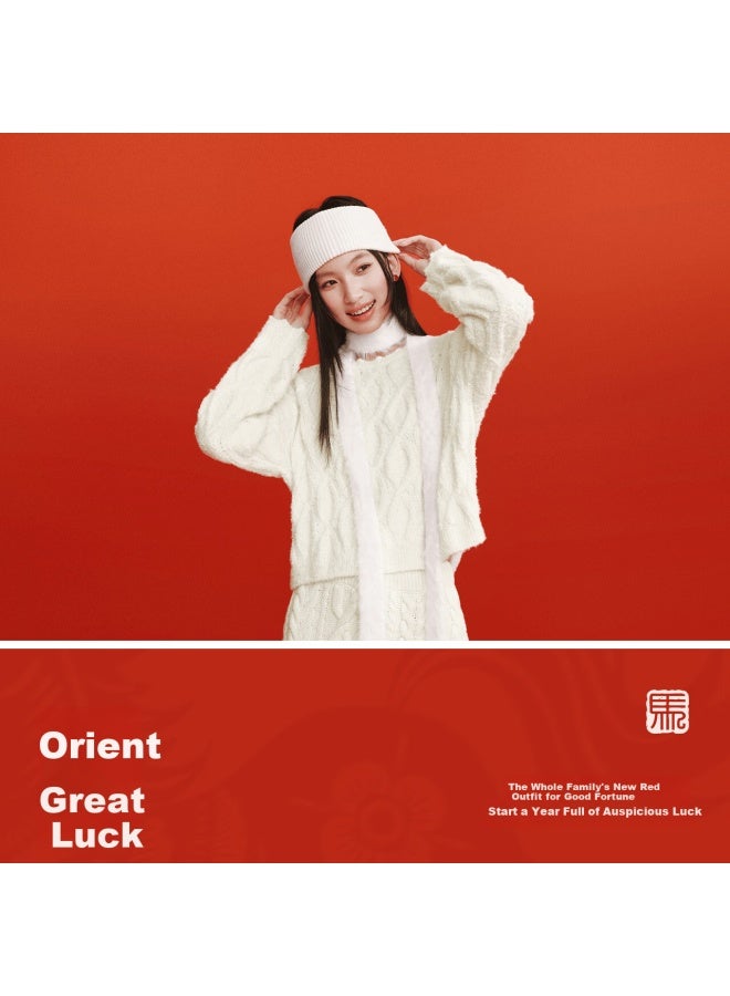 Semir Women's Red Short Loose Cable Knit Sweater  Qi Ji Red Knitted Base Shirt 109126107002 - Image 1
