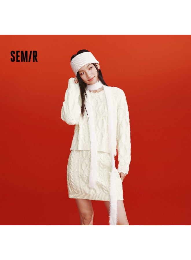 Semir Women's Red Short Loose Cable Knit Sweater  Qi Ji Red Knitted Base Shirt 109126107002 - Image 4