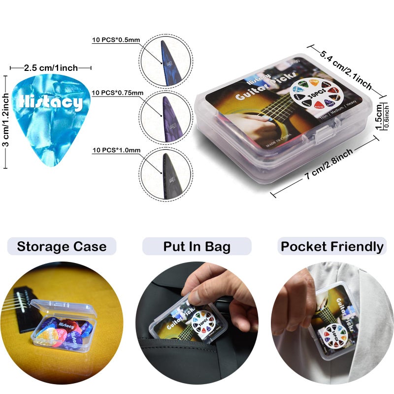 Histacy Guitar Accessories Kit: Clip-On Guitar Tuner, 3-in-1 Capo, 30 Picks & Storage for Acoustic, Electric Guitar, Bass & Ukulele, All-in-One Perfect Guitar Gift Set for Men & Beginners & Pros - Image 4