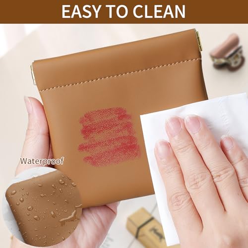 Cretkhp 2 Pcs Small Makeup Bag for Purse, Upgrade Organosilicone Mini Makeup Pouch for Women with Snap Closure Clamp, Portable Small Cosmetic Bag Travel Storage Pouch for Coin Lipstick (Black + Brown) - Image 4