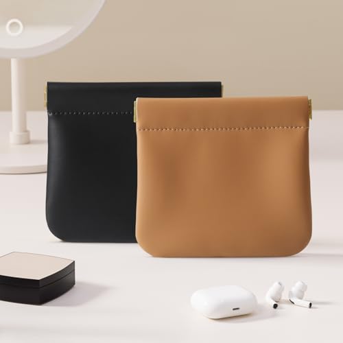 Cretkhp 2 Pcs Small Makeup Bag for Purse, Upgrade Organosilicone Mini Makeup Pouch for Women with Snap Closure Clamp, Portable Small Cosmetic Bag Travel Storage Pouch for Coin Lipstick (Black + Brown) - Image 5