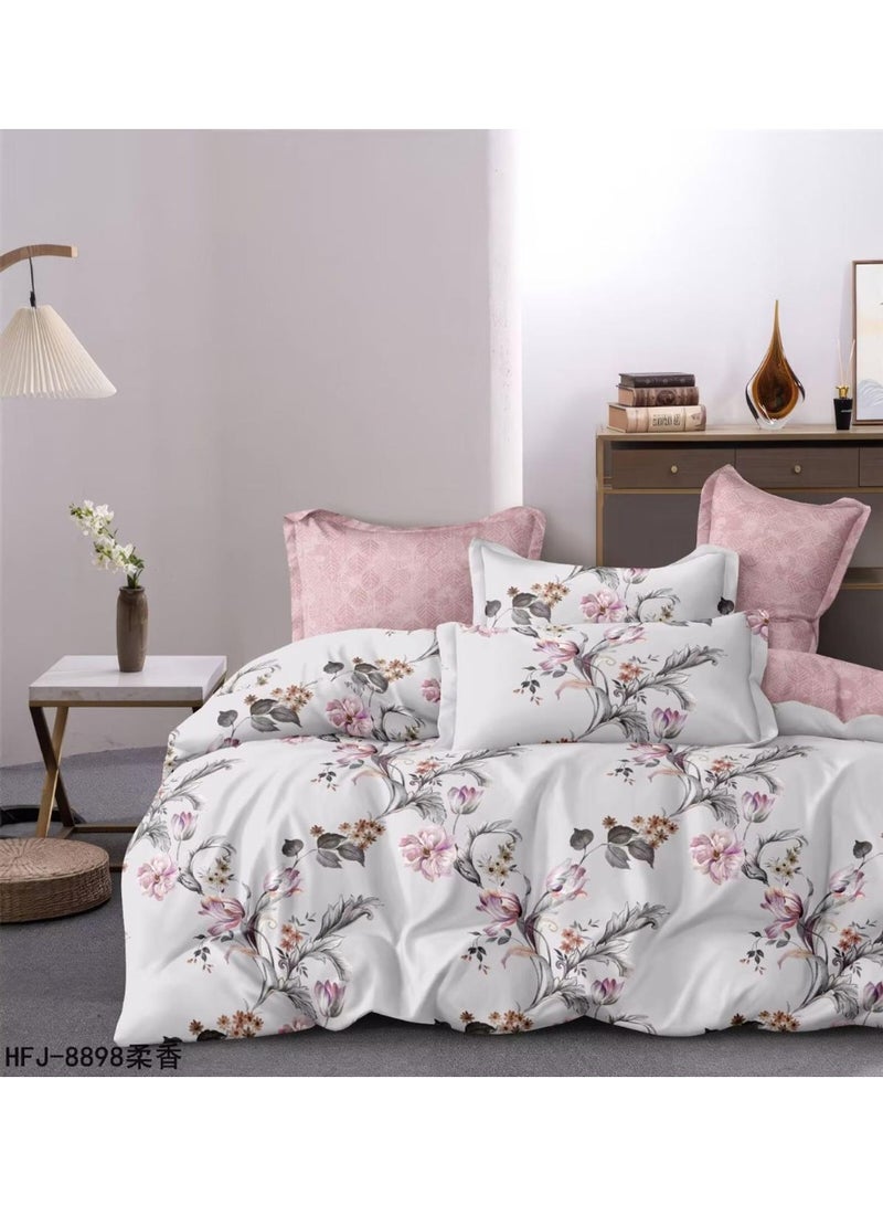 طقم مفروشات فاخر بحجم كينج مكون من 6 قطع - تصميم بسيط، غطاء لحاف 220×240 سم مع شرشف مطاطي و4 أغطية وسائد