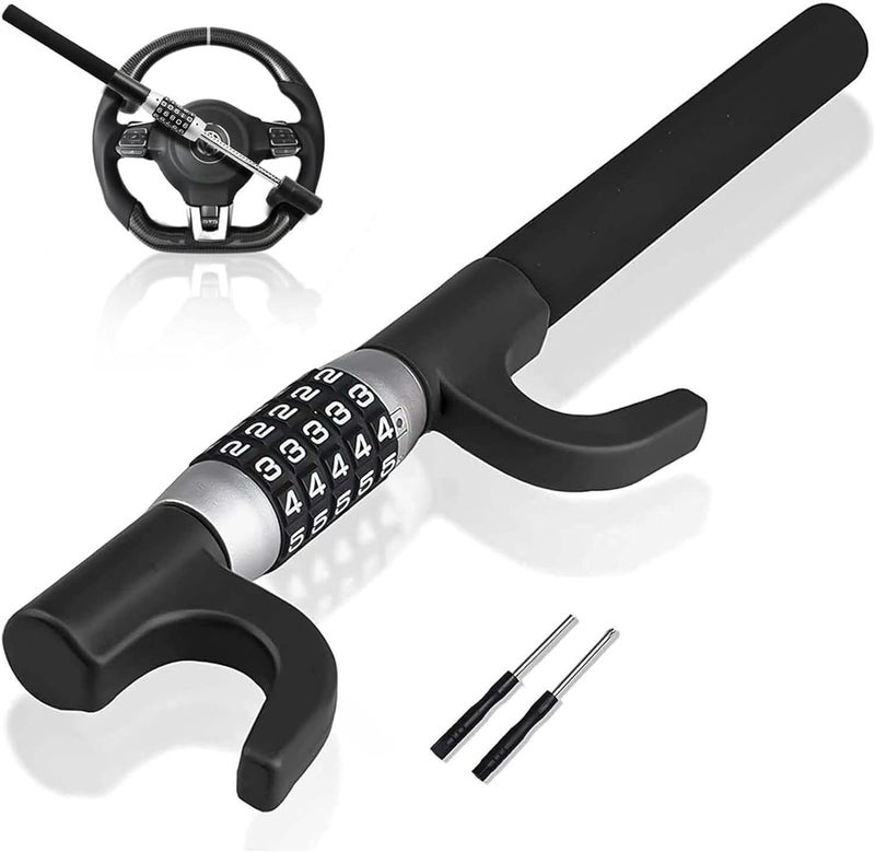 YUFANYA Steering Wheel Lock,Car Digit Combination Keyless Lock,Car Anti-Theft Device Security Device,Universal Fit for Cars,Trucks,Vans(Black) - Image 1