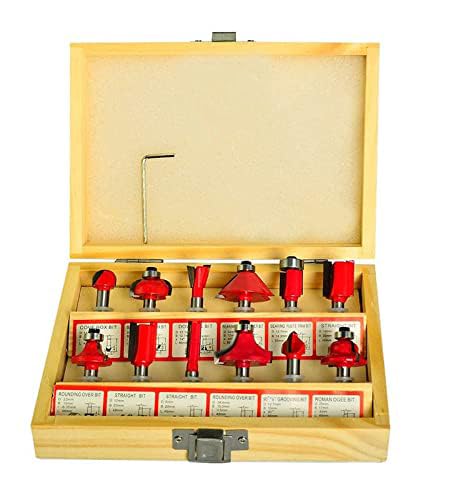 THS THS 12Pieces Multi Shapes RouterTrimmer Bit Set Combo with Wooden Box 14inch 635mm Shank Specially Designed for Woodworking 