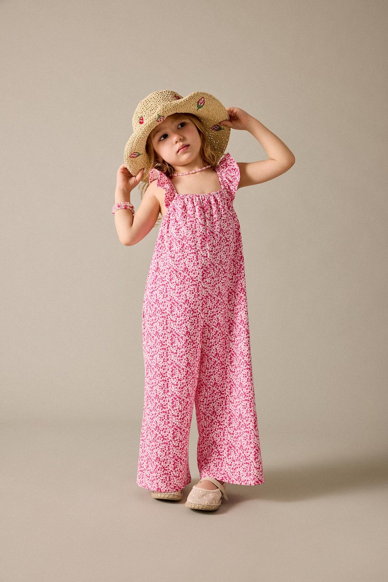 DeFacto Pink BabyGirl Crew Neck Floral Jumpsuit Casual - Image 1