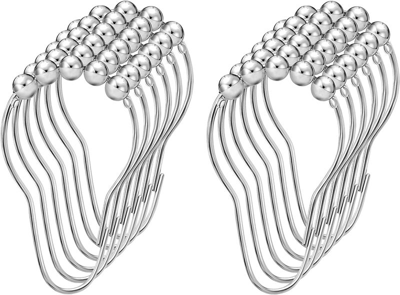 Y MOX Y MOX Bathroom Curtain Hooks - Stainless Steel Hook for Curtains - Rust-Resistant Metal Double Hooks Curtain Rings - Rolling Shower Curtain Hooks for Bathroom Shower Curtain Rods(Set of 12)  - Image 2