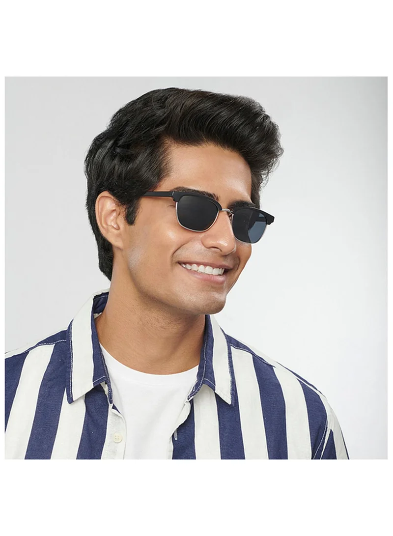 VINCENT CHASE Vincent Chase By Lenskart | Silver Black Grey Full Rim Square Branded Latest and Stylish Sunglasses | 100% UV Protected | Men & Women | Small | VC S14475