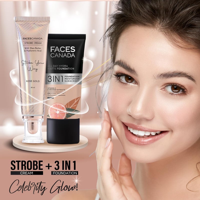 FACESCANADA Strobe Cream - Rose Gold | with Shea Butter & Hyaluronic Acid | Hydrating & Illuminating Makeup | for Radiant Dewy Skin | 1.01 Fl Oz (30ml) - Image 4