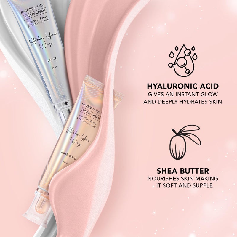 FACESCANADA Strobe Cream - Rose Gold | with Shea Butter & Hyaluronic Acid | Hydrating & Illuminating Makeup | for Radiant Dewy Skin | 1.01 Fl Oz (30ml) - Image 5