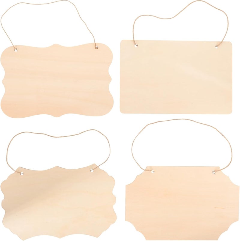 Healifty 4pcs Blank Wooden Craft Plaques Hanging Wood Board DIY Wood Plaque Decor Unfinished Signs for Crafts Holiday Party Decoration - Image 1