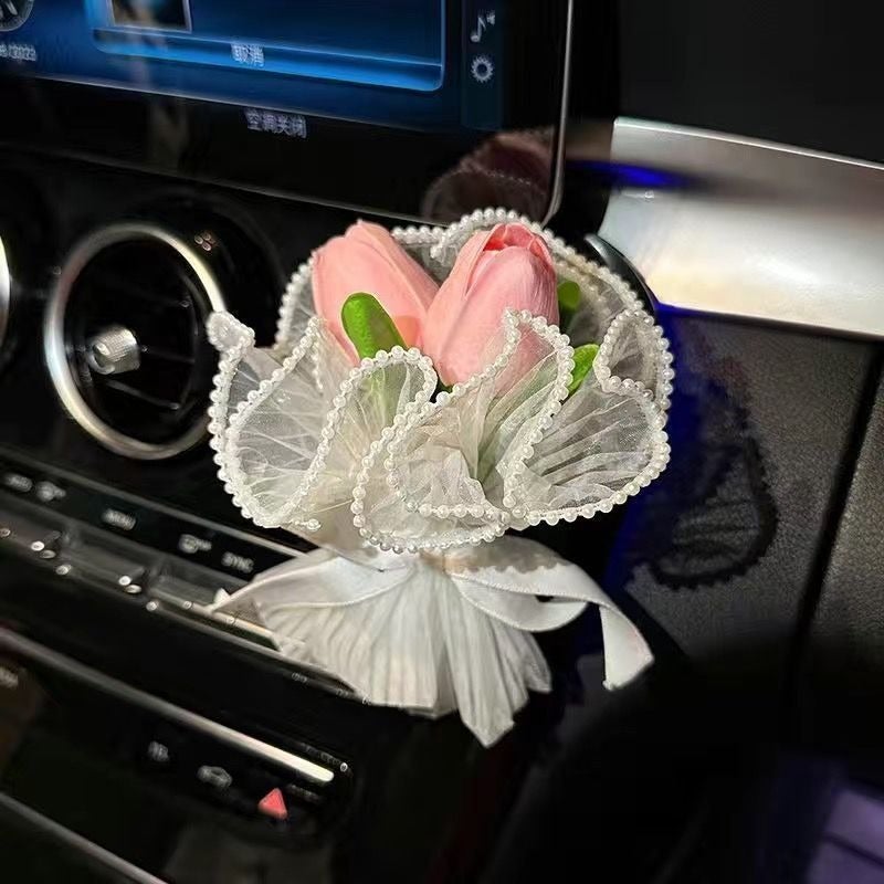 معطر هواء للسيارة - باقة زهور توليب صناعية، عطر صلب لتزيين فتحات التهوية - Image 1