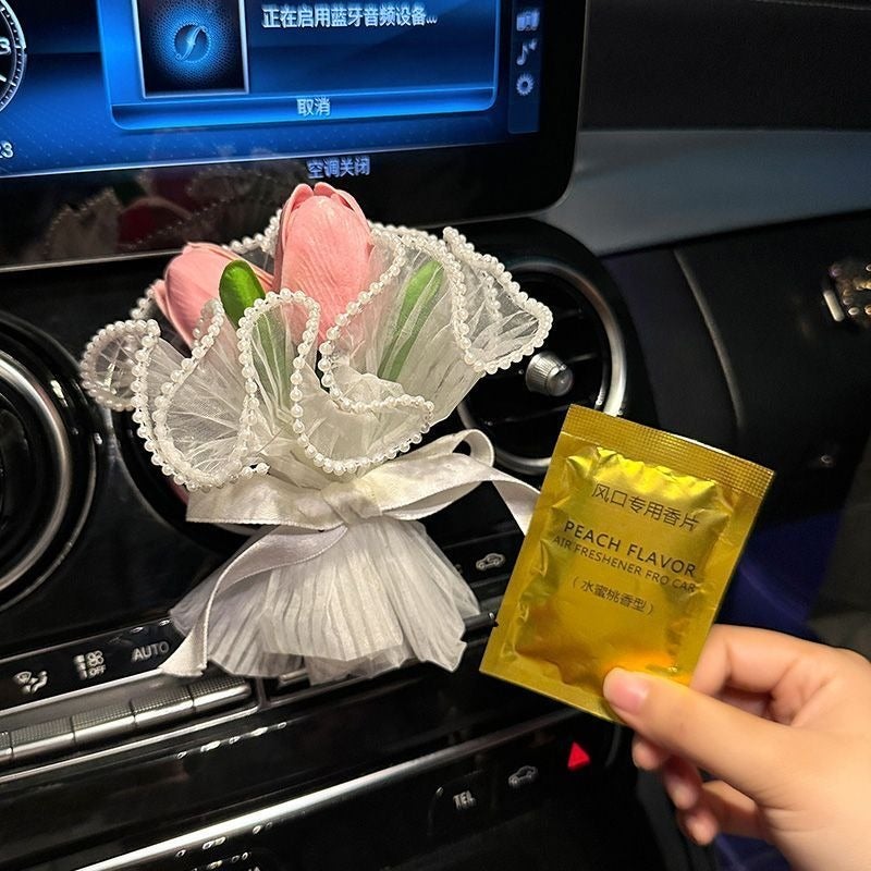 معطر هواء للسيارة - باقة زهور توليب صناعية، عطر صلب لتزيين فتحات التهوية - Image 2