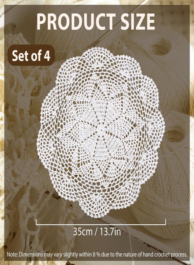 kilofly Crochet Cotton Lace Table Placemats Doilies Value Pack, 4pc, Roma, White, 13.7 inch - Image 2