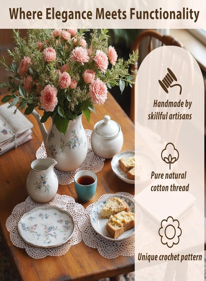 kilofly Crochet Cotton Lace Table Placemats Doilies Value Pack, 4pc, Roma, White, 13.7 inch - Image 5