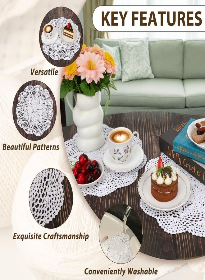 kilofly Crochet Cotton Lace Table Placemats Doilies Value Pack, 4pc, Roma, White, 13.7 inch - Image 3