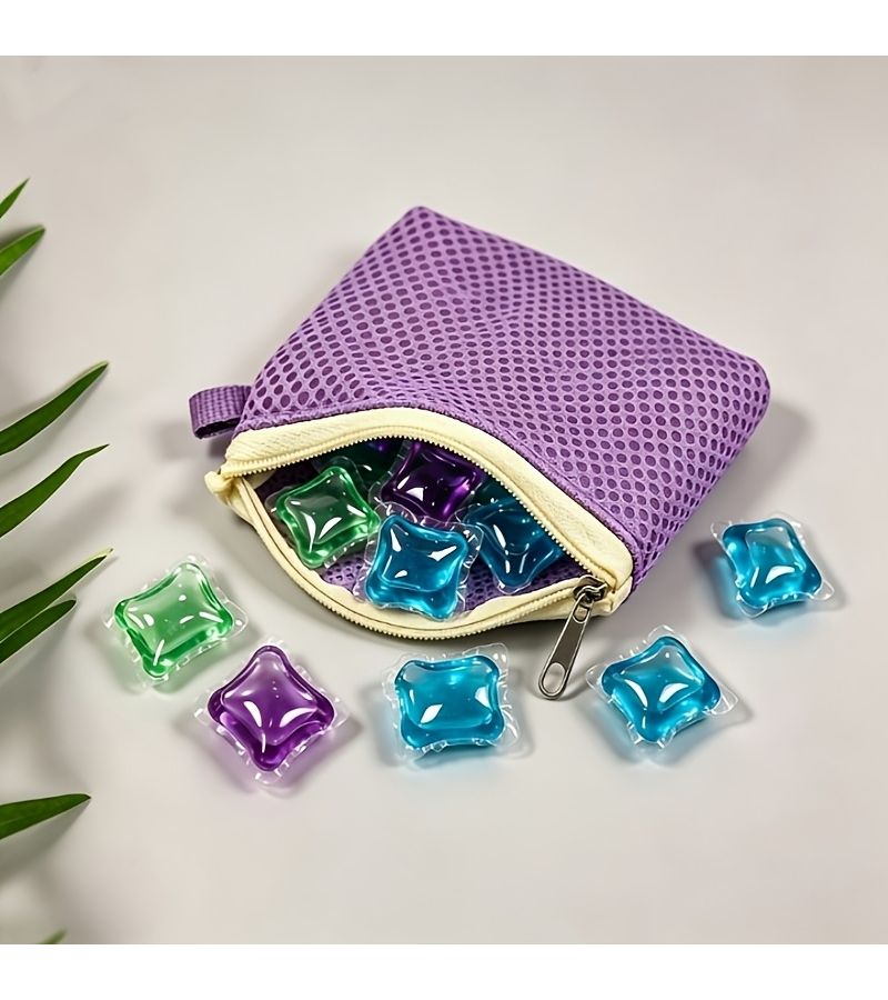 Square Washing Machine Special Laundry Pod Bag Laundry Detergent Bag Mini Laundry Soap Bag Reusable And Washable Fabric Small Mesh Laundry Bag 6pcs Random Color - Image 1