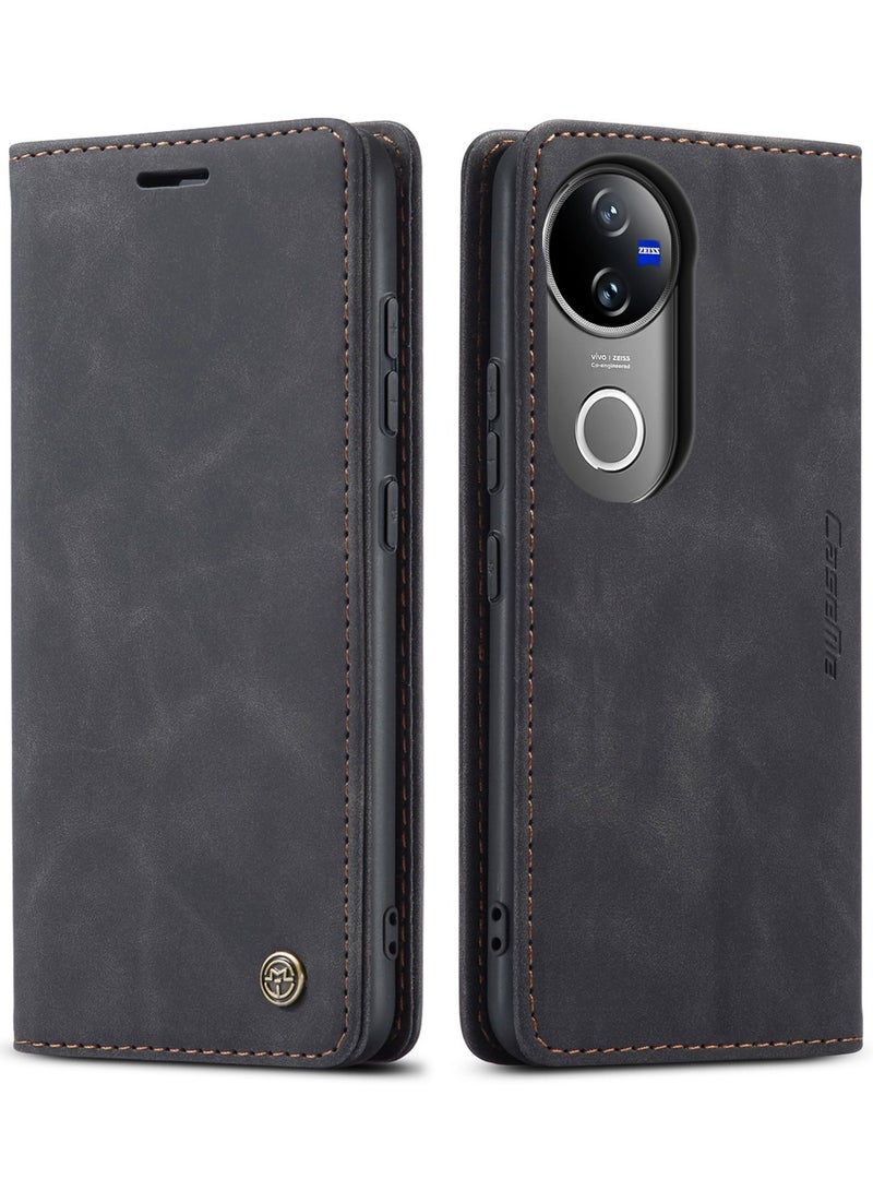CaseMe Phone Case Luxury PU Leather Design 013 Flip Cover Card Slot Holder Cover For Vivo V50 (Black ) - Image 1