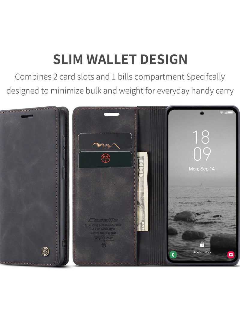CaseMe Phone Case Luxury PU Leather Design 013 Flip Cover Card Slot Holder Cover For Vivo V50 (Black ) - Image 2