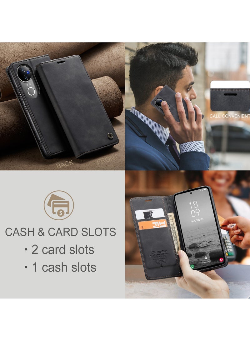 CaseMe Phone Case Luxury PU Leather Design 013 Flip Cover Card Slot Holder Cover For Vivo V50 (Black ) - Image 4
