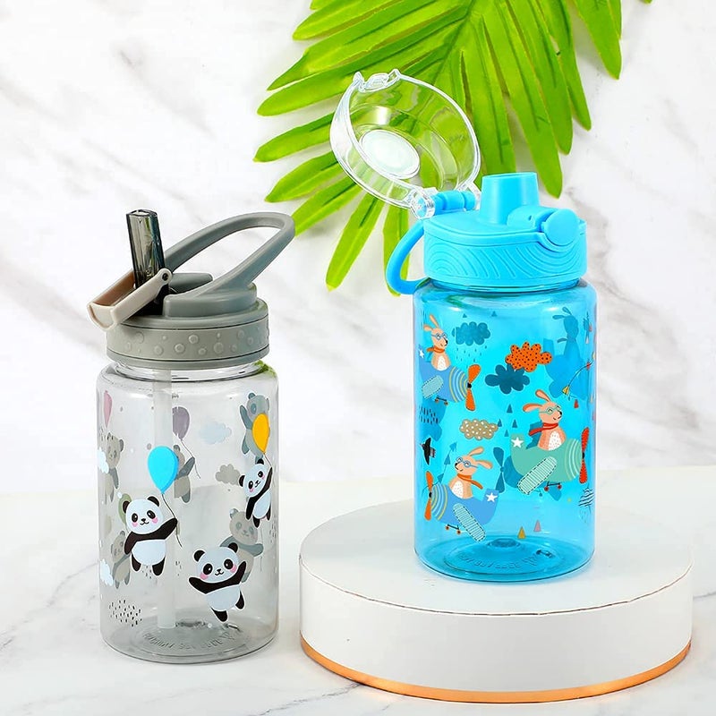 Home Tune 16oz Kids Water Drinking Bottle - Tritan BPA Free  Auto Flip Chug Lid  Sip Straw Lid  Carry Loop  Lightweight  Leak-Proof  Cute Design For Girls & Boys - 2 Pack Panda & Airplane - Image 3