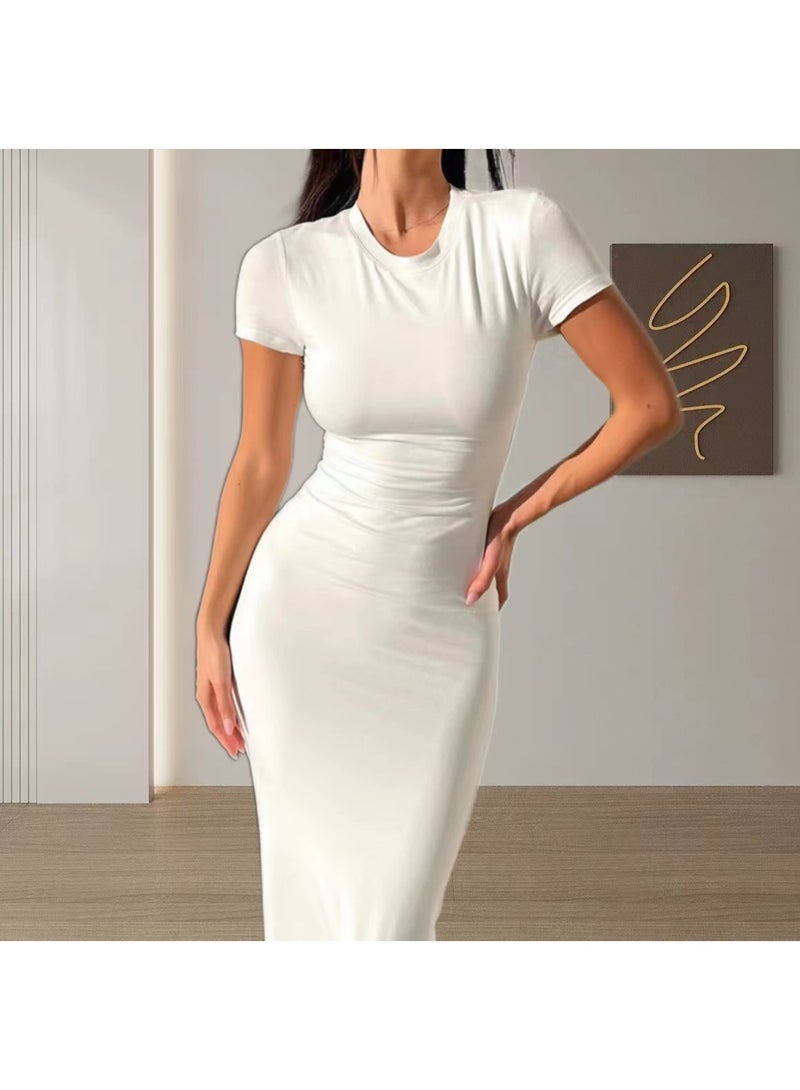 general Modal fabric women's 2026 solid color, elegant and fitted short-sleeved dress - Image 1