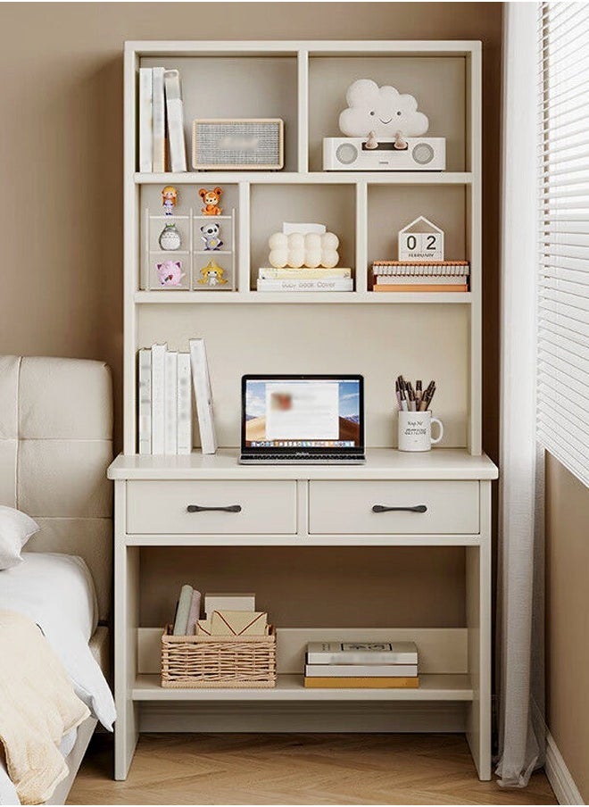 Raffine - Multifunction Solid Wood Desk and Bookshelf Integrated Table Multiple Tiers Bookcase Study Table Workstation with Drawers Storage Home Office Desk Computer Table Display Rack for Living Room 80x50x180 cm - Image 1