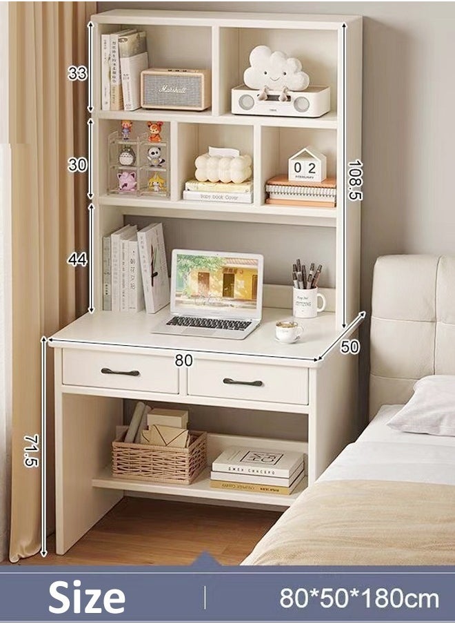 Raffine - Multifunction Solid Wood Desk and Bookshelf Integrated Table Multiple Tiers Bookcase Study Table Workstation with Drawers Storage Home Office Desk Computer Table Display Rack for Living Room 80x50x180 cm - Image 1