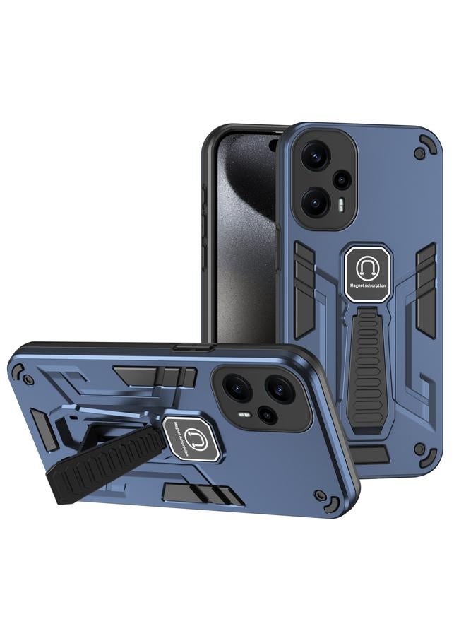 For Xiaomi Poco F5 5G Shockproof Holder Phone Case(Blue)