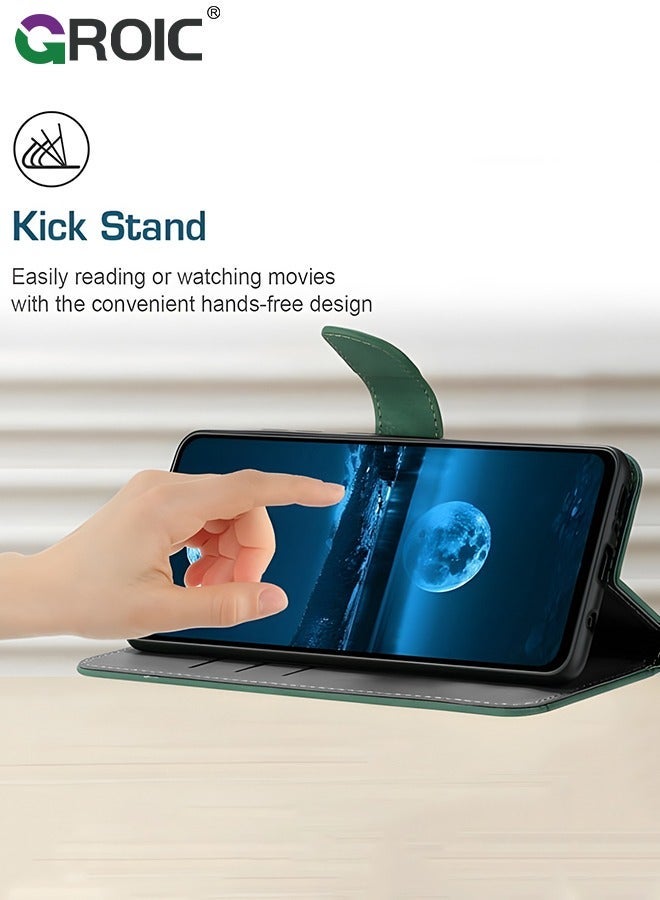 GROIC Green Wallet Flip Case for Samsung Galaxy S24 Plus PU Leather with Card Slots Mobile Phone Cover Magnetica - Image 3