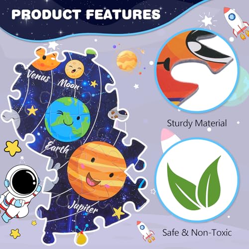 Civaner 70 Pieces Floor Puzzles Round Large Puzzles for Kids Ages 35 58 Jumbo Jigsaw Puzzle Educational Gifts for Toddlers Girls Boys Baby Shower Holiday BirthdaySolar System - Image 5