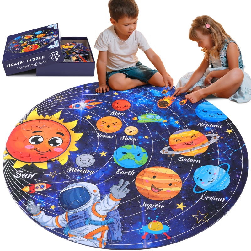 Civaner 70 Pieces Floor Puzzles Round Large Puzzles for Kids Ages 35 58 Jumbo Jigsaw Puzzle Educational Gifts for Toddlers Girls Boys Baby Shower Holiday BirthdaySolar System - Image 3