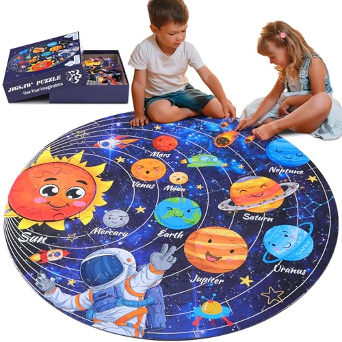 Civaner 70 Pieces Floor Puzzles Round Large Puzzles for Kids Ages 35 58 Jumbo Jigsaw Puzzle Educational Gifts for Toddlers Girls Boys Baby Shower Holiday BirthdaySolar System - Image 1