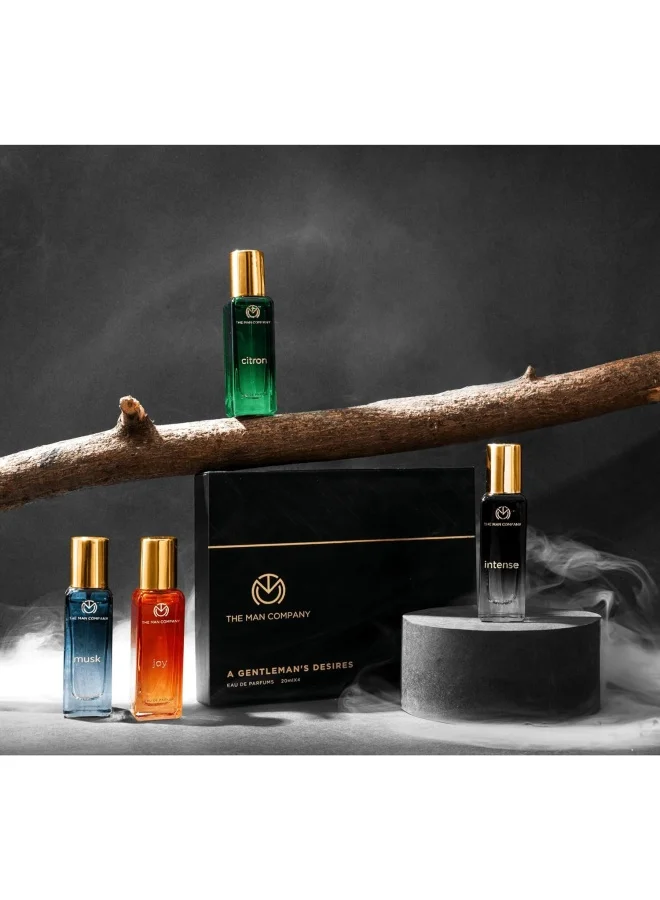 The Man Company  Specially Curated Perfume Gift Set for Men 4 * 20ml - A Gentleman’s Desire | Premium Long-Lasting Fragrance | Citron For Travel | Intense For Office | Musk For Sports | Joy For Outing for Men | Best Price UAE